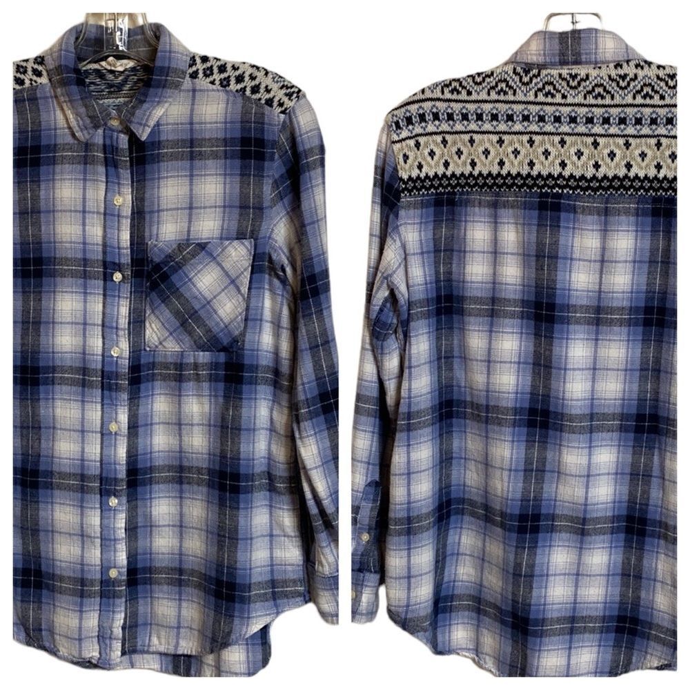 AEROPOSTALE Flannel Button Down Fair Isle Sweater Back